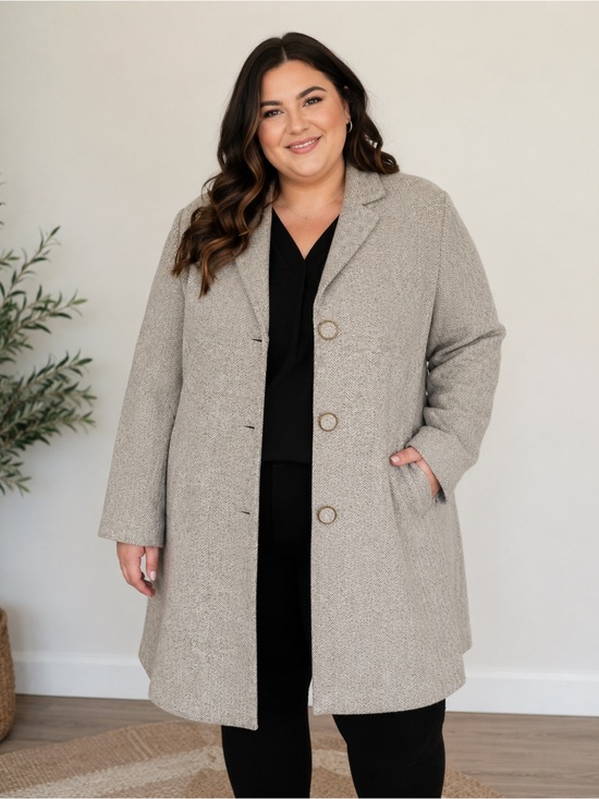 Estelle Jackets & Blazers - Estelle Plus Size Herringbone Coat 4X Neutral Longline Jacket Classic Chic Beige